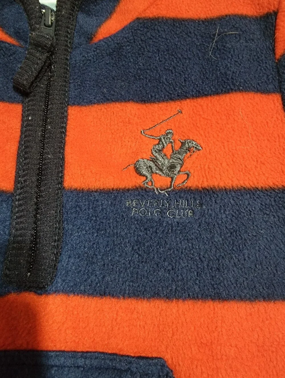 Beverly Hills Polo Club Dk Blue & Red Stripe Quarter Zip Fleece Onesie-Size 3-6m